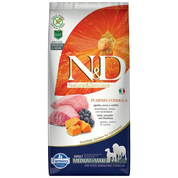 N&D Balkabak Kuzu Yaban Mersinli Orta Büyük Irk Yetişkin Köpek Maması 12 kg