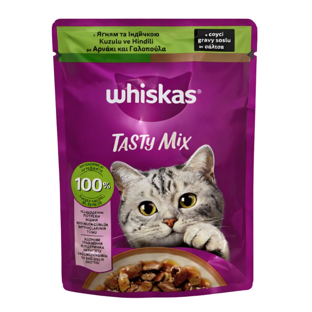 Whiskas Tasty Mix Kuzulu ve Hindili Gravy Soslu Poşet Yaş Mama 85g*28