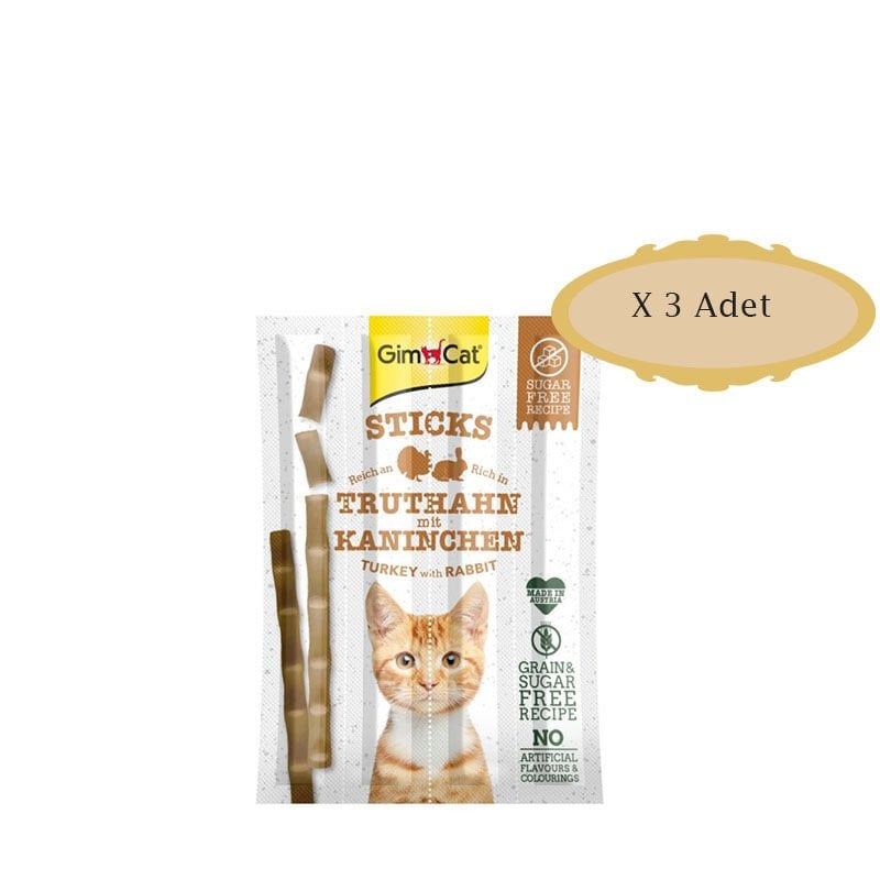 GimCat Sticks Hindi & Tavşan Etli Tahılsız Kedi Ödül Çubukları 4'lü 20gr X 3 Adet