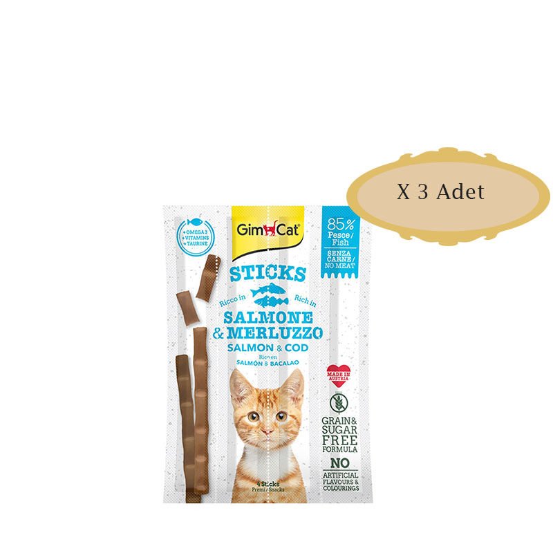 Gimcat Sticks Alabalıklı ve Somonlu Kedi Ödül Çubukları 4 parça-20 gr X 3 Adet