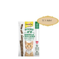 Gimcat Sticks Kuzu etli Tavuklu Tahılsız Kedi Ödül Çubukları 4'lü 20 gr X 3 Adet