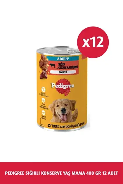 Pedigree Sığır Etli Köpek Konservesi 400gr 12 adet