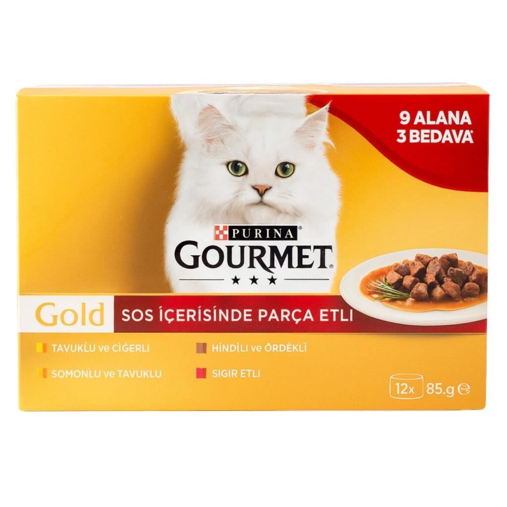 Gourmet Parça Etli Karışık Çeşitli  Kedi Konservesi 12x85gr (12 AL 9 ÖDE)