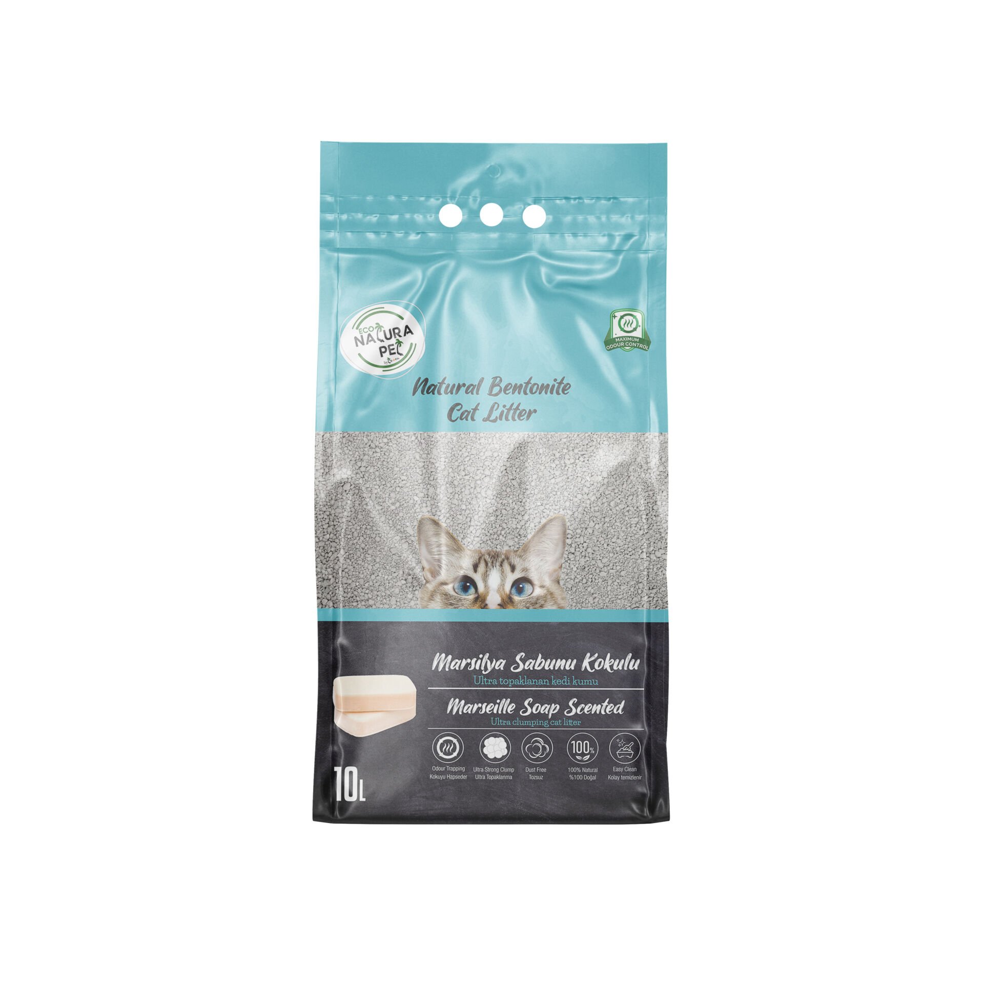 Eco Natura Pet Marsilya Sabun Kokulu İnce Tane Bentonit Kedi Kumu10Lt