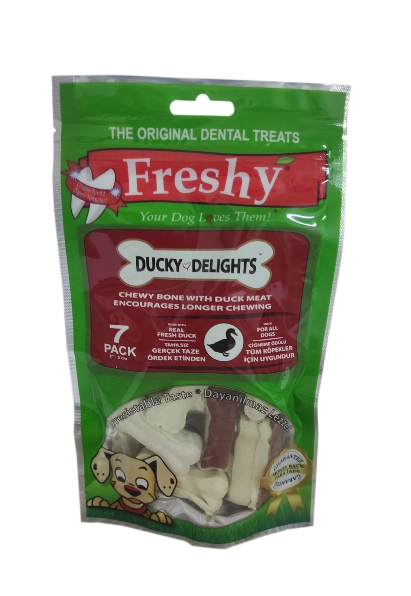 Freshy Ördek Eti Kaplı Beyaz Press Kemik Köpek Ödülü 5 Cm 7Li