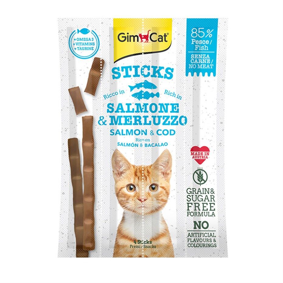 Gimcat Sticks Alabalıklı ve Somonlu Kedi Ödül Çubukları 4 parça-20 gr