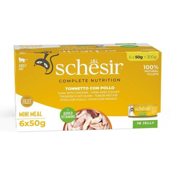 Schesir Ton Balığı ile Tavuklu Jöle İçinde Kedi Konservesi 6x50 g
