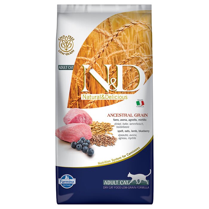 N&D Düşük Tahıllı Kuzu Etli Yaban Mersinli Yetişkin Kedi Maması 5 kg