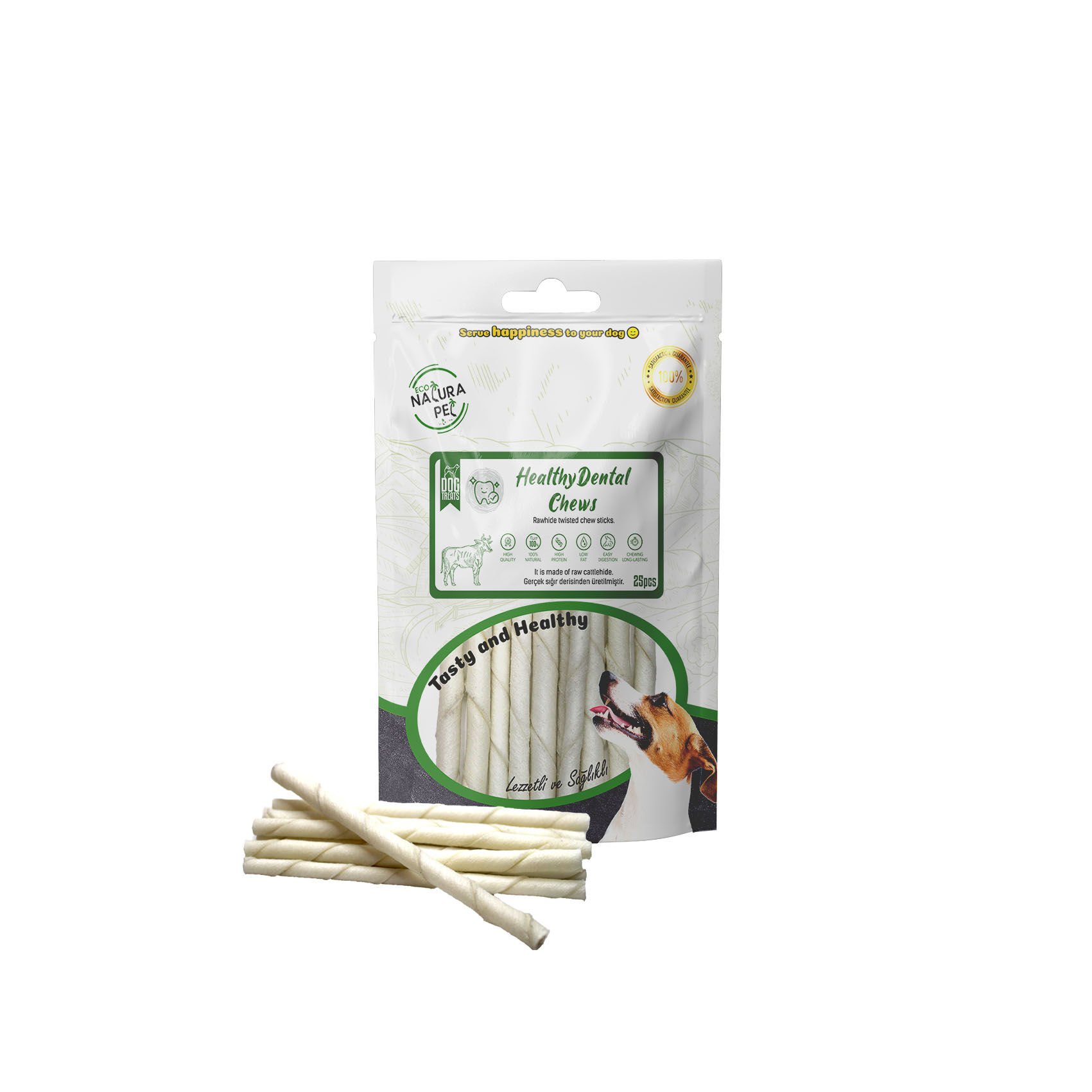 Eco Natura Pet Healty Dental Chews Beyaz Burgu Kemik 13cm 25li 150Gr