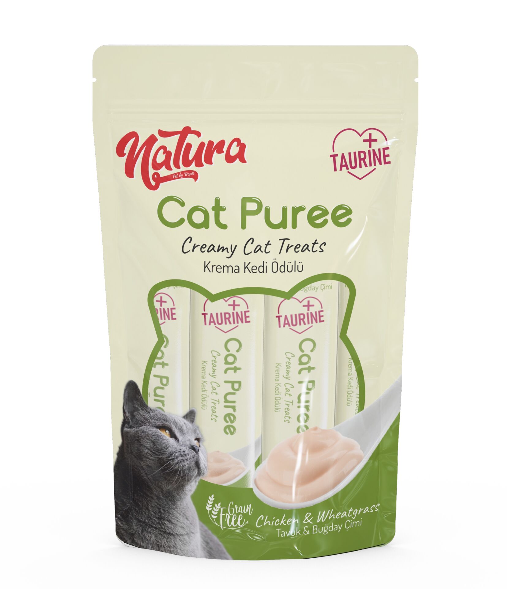 Natura Kedi Püre Kremli Tavuk ve Buğday Çimi Ödül 5 Adet