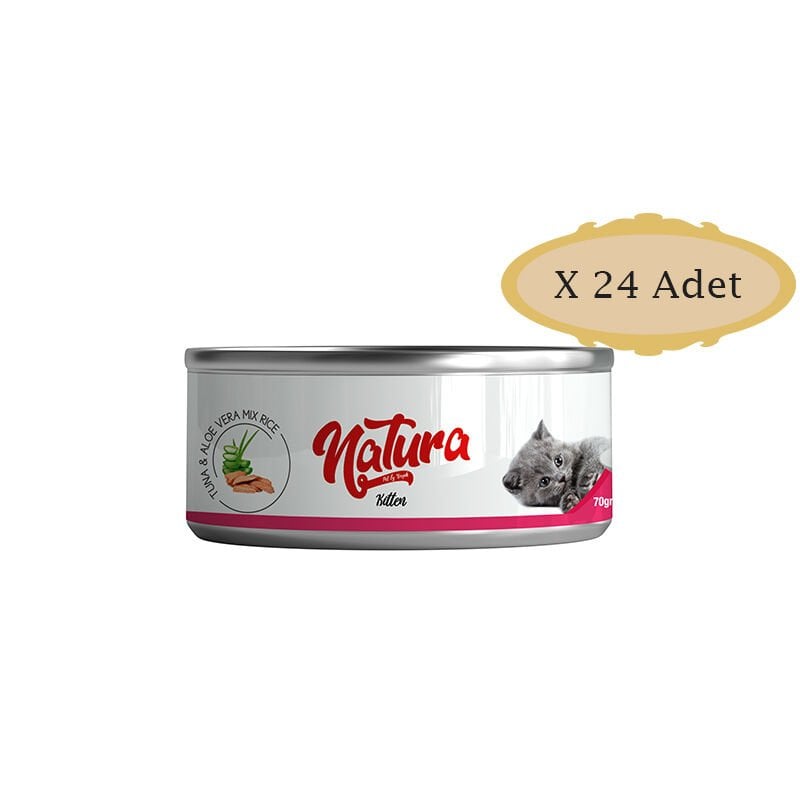 Natura Ton Balığı & Aloe Vera Et Suyu Pirinçli Yavru Kedi Konservesi 70 Gr X 24 Adet
