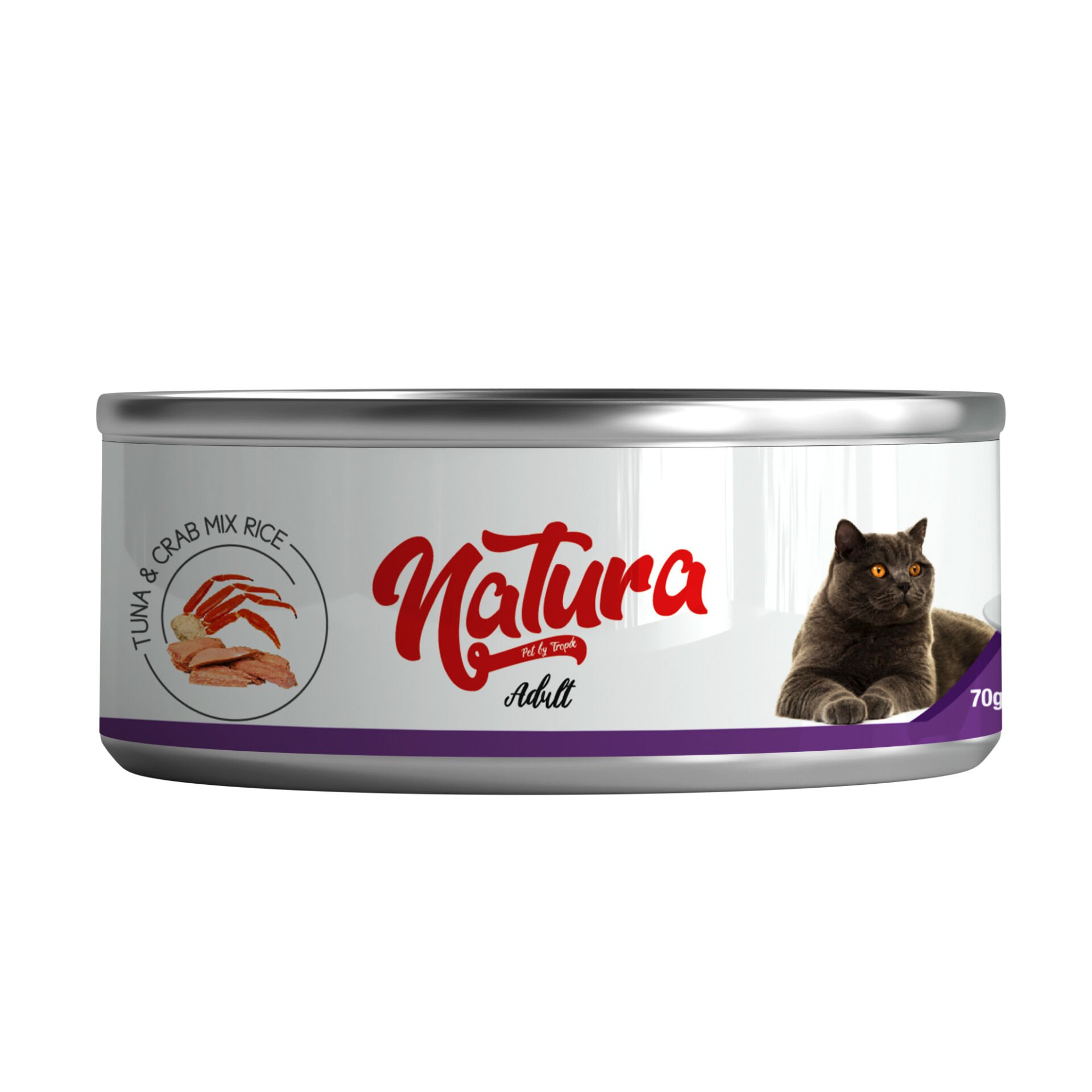 Natura Ton Balığı&Yengeç, Et Suyu İçinde Pirinçli Kedi Konservesi 70Gr