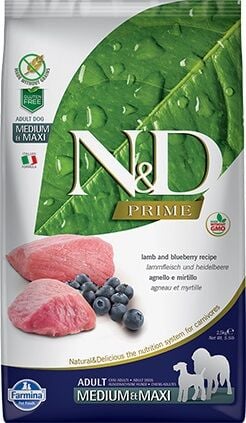N&D Prime Tahılsız Kuzu Eti & Yaban Mersinli Yetişkin Köpek Maması 2,5 Kg