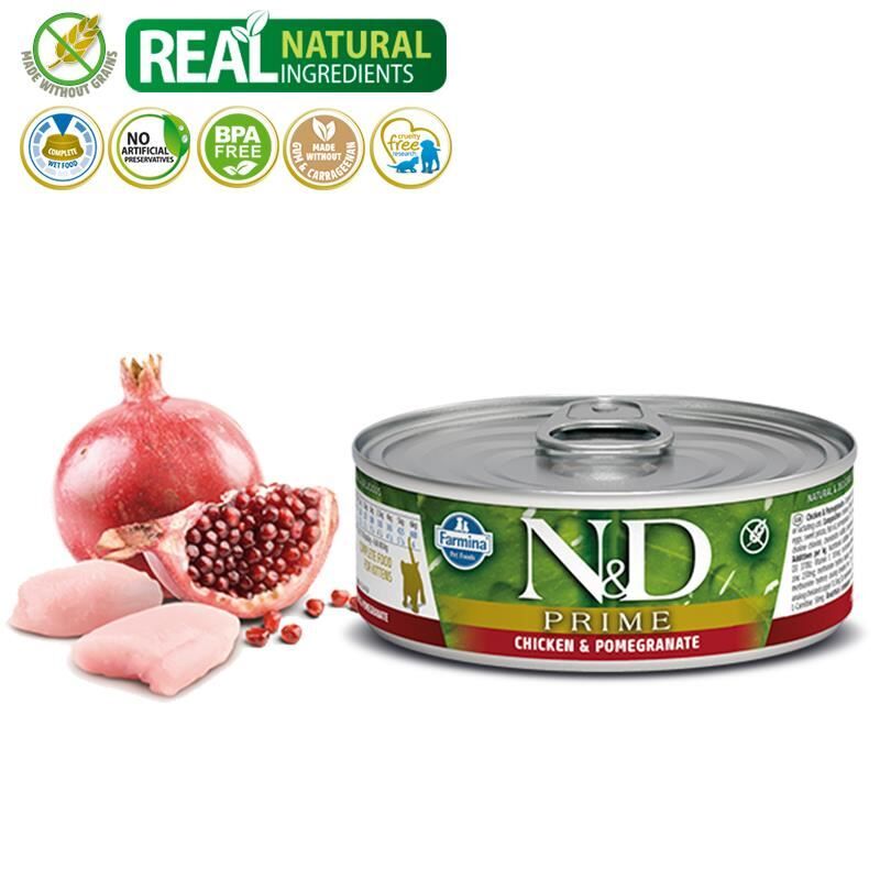 N&D Prime Kedi Konserve Tavuk & Nar Kıtten 70gr