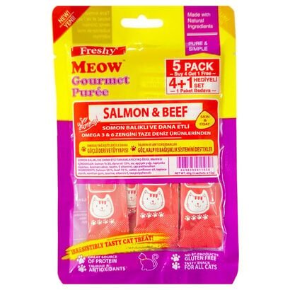 Freshy Meow Gurme Pure Somon Balıklı ve Dana Etli 60Gr 5Li Paket
