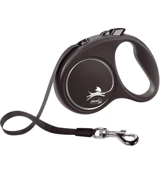 Flexi Black Design Otomatik Şerit Köpek Gezdirme Kayışı 5m [M] (Siyah)
