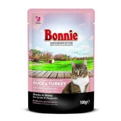 Bonnie Ördekli ve Hindili Pouch Jelly Kedi Konserve 100 Gr