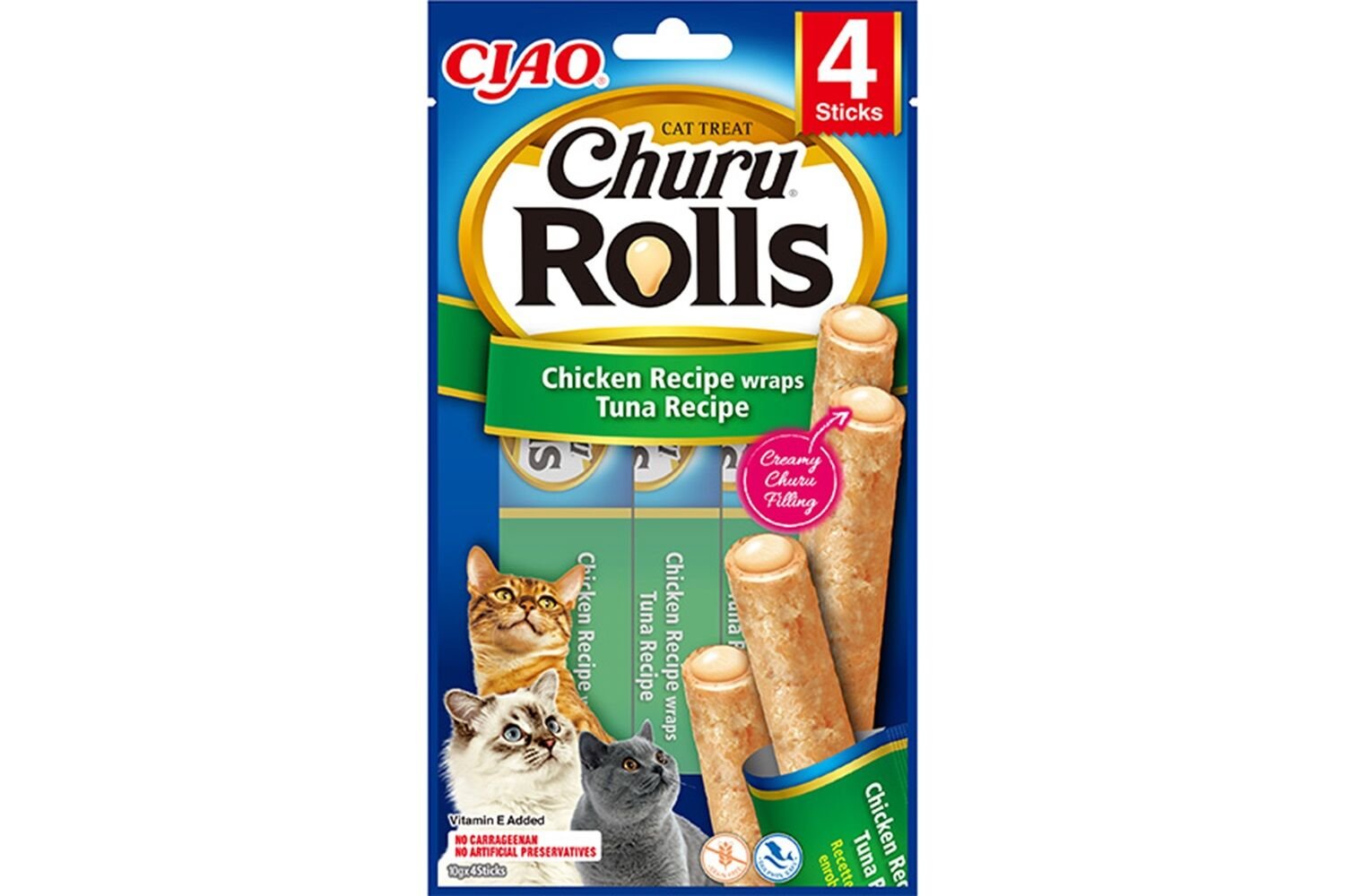 Ciao Churu Rolls Sticks Tavuk Sargılı & Ton Balıklı Kedi Ödül Maması 4 x 10
