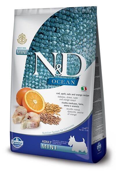 N&D Ocean M.Balığı&Kılçıksız Buğday&Yulaf&Portakal Mini Köpek Maması 2,5 Kg
