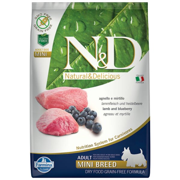 N&D Kuzu Etli Yaban Mersinli Küçük Irk Tahılsız Yetişkin Köpek Maması 7 kg