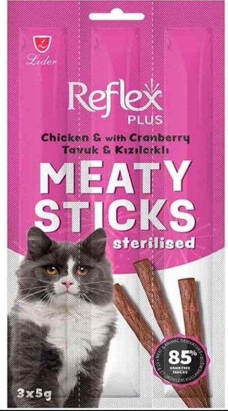 Reflex Plus Tavuklu ve Kızılcıklı Kısırlaştırılmış Kedi Ödül Çubuğu 3*5gr