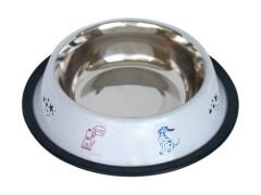 Tommy Kedi Desenli Kedi Çelik Mama Su Kabı Beyaz 16 oz / 0,45 lt