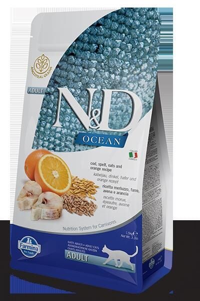 ND Ocean M. Balığı & Kılçıksız Buğday & Yulaf & Portakallı Kedi Mama 1,5 Kg