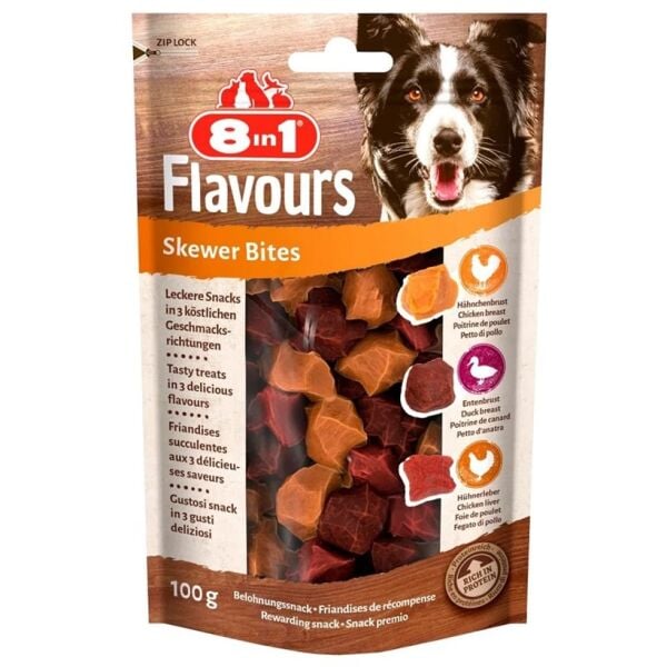 8in1 Flavours Skewer Bites Kuşbaşı Dilimli Çiğneme Köpek Ödülü 100 Gr