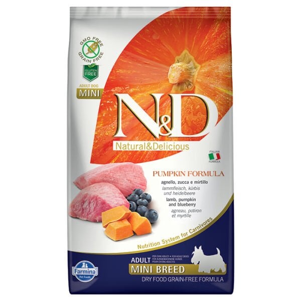 N&D Balkabak Kuzu Yaban Mersinli Küçük Irk Yetişkin Köpek Maması 2,5 kg