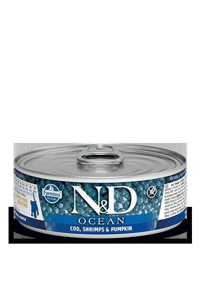 N&D Ocean Balkabak Morina Balığı Ve Karidesli Yavru Kedi Konservesi 80 Gr