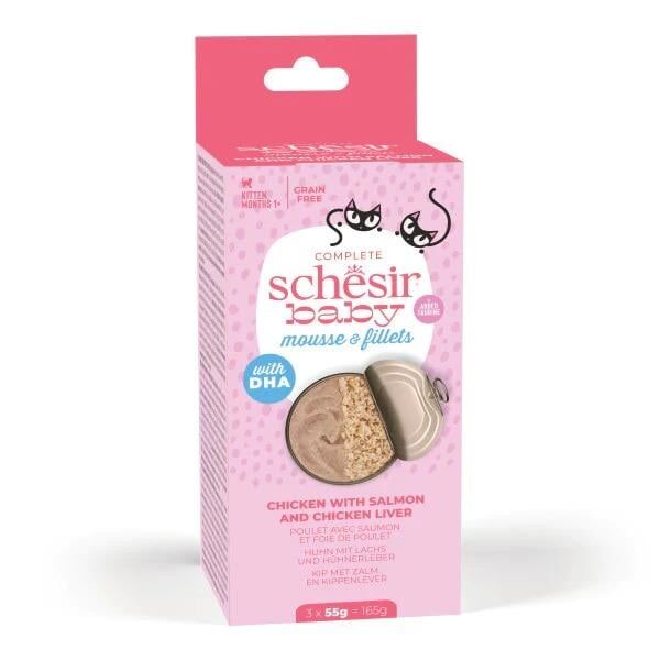 Schesir Baby Tavuk ile Somon ve Tavuk Karaciğeri Çift Kıvam Konserve 3x55g