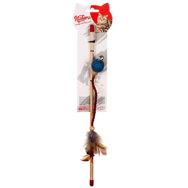 Natura Deri Uçlu Top Kedi Olta Oyuncak 40 cm