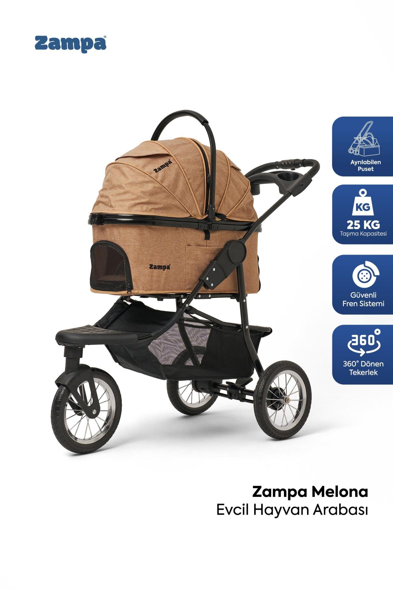 Zampa Melona Kedi  Köpek Arabası Haki  SP05CST-K