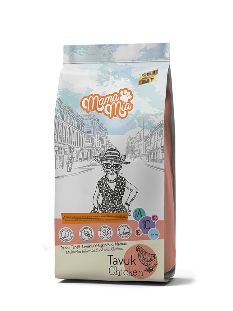 MamaMia Renkli Taneli Tavuklu Yetişkin Kedi Maması 15Kg