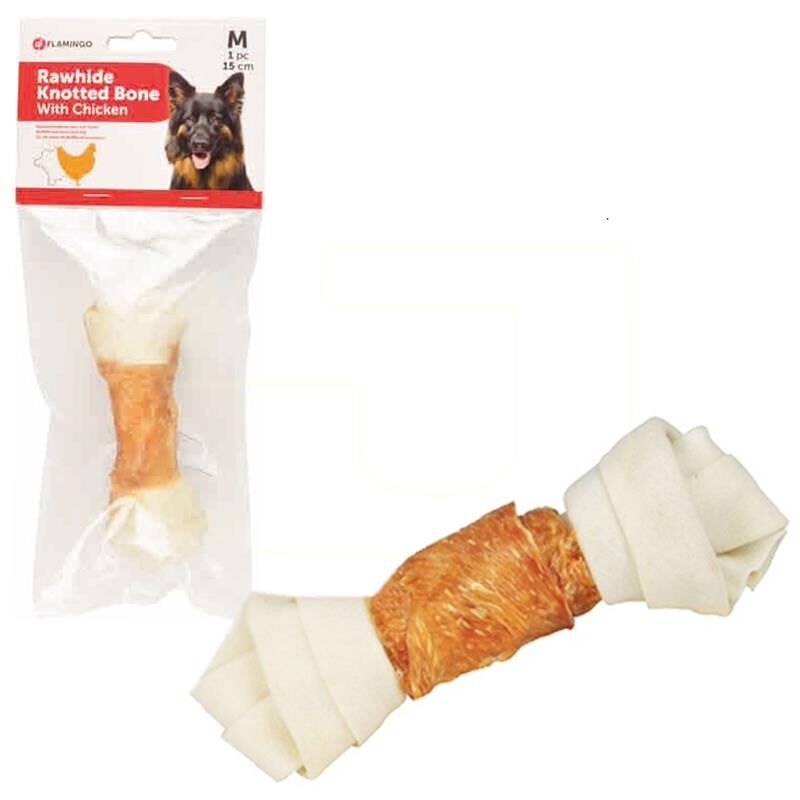 Flamingo Tavuk Eti Sargılı Düğüm Kemik Köpek Ödülü 15 cm
