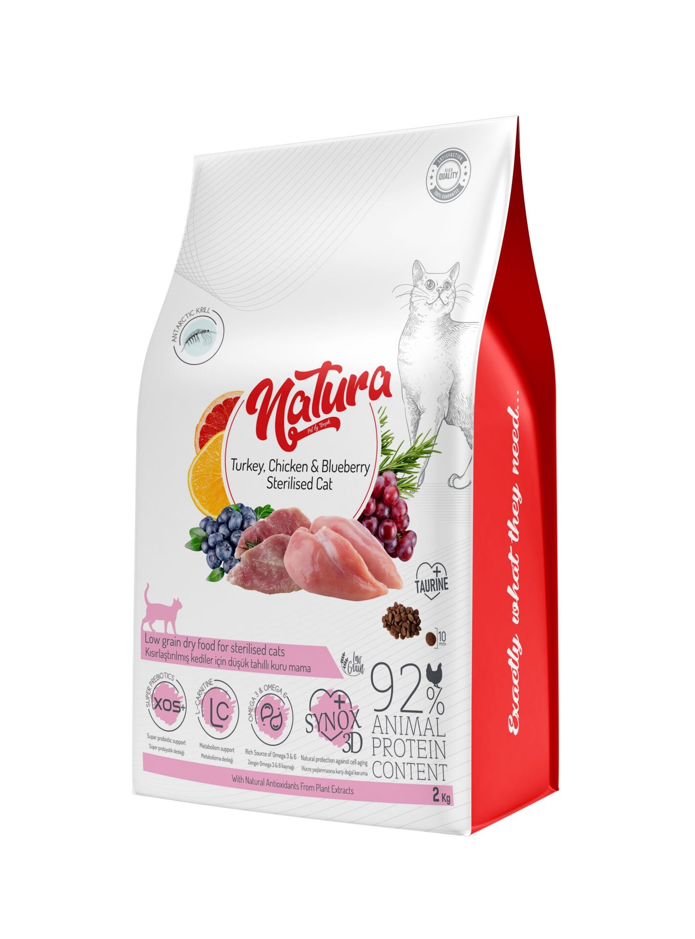 Natura LowGrain Sterilised Cat Food with Chicken,Turkey&Blueberry 2kg