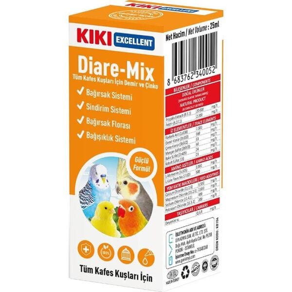 KIKI Excellent Diare-Mix Kuş İshal Önleyici Ve Bağırsak Düzenleyici 25ml