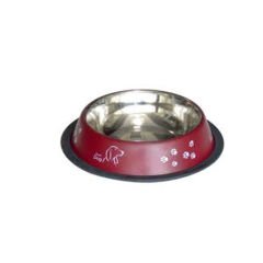 Tommy Pati Desenli Renkli  Kedi Köpek Çelik Mama Kabı Bordo 24 oz/0,7 lt
