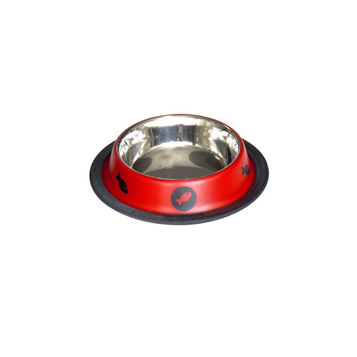 Tommy Pati Desenli Renkli  Kedi Köpek Çelik Mama Kabı Kırmızı 24 oz/0,7 lt