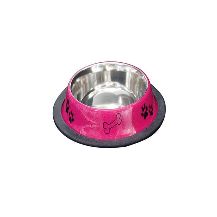 Tommy Pati Desenli Renkli  Kedi Köpek Çelik Mama Kabı Pembe 24 oz/0,7 lt