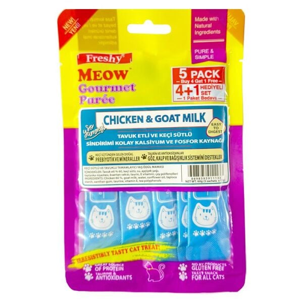 Freshy Meow Gurme Pure Tavuk Etli Keçi Sütlü 60Gr 5Li Paket