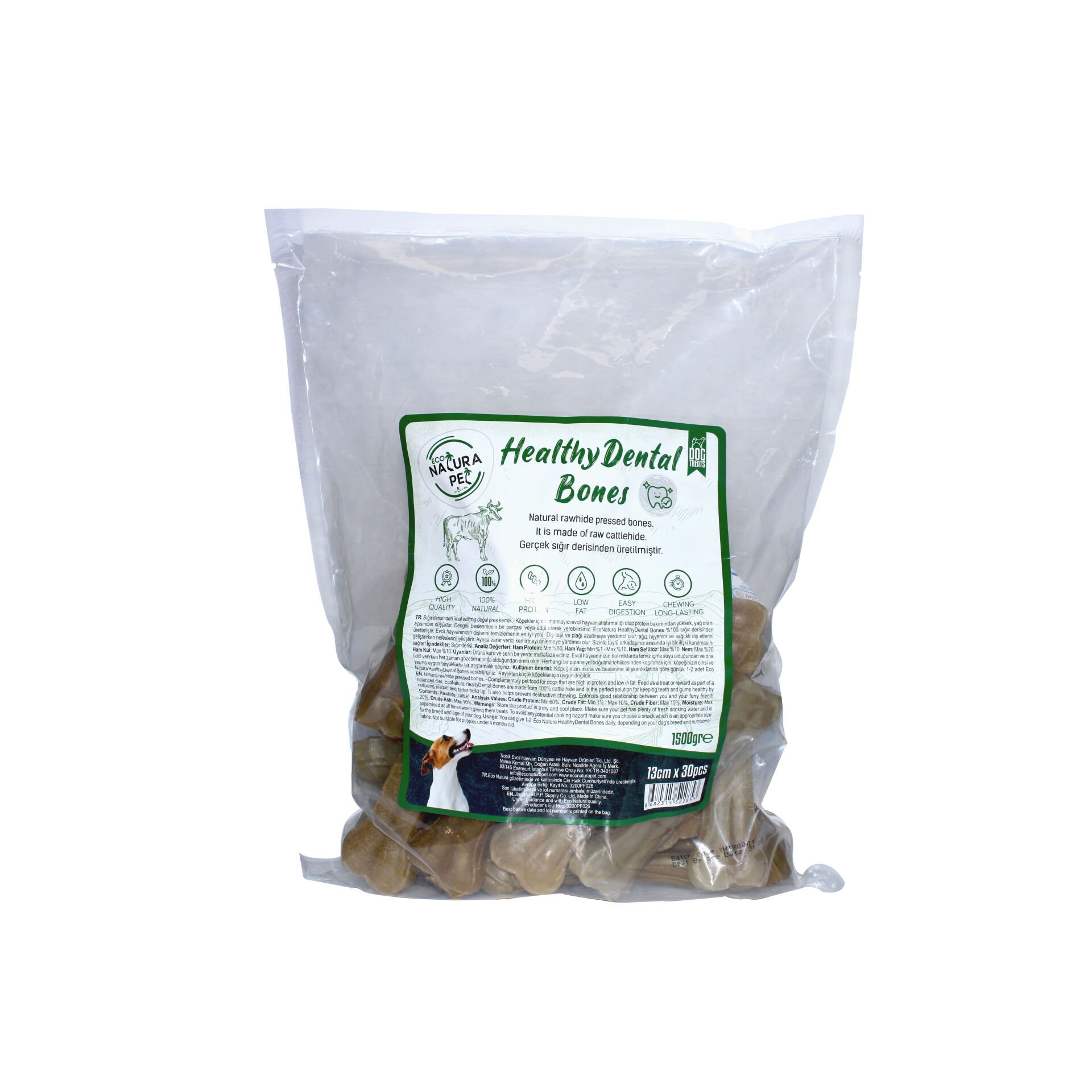 Eco Natura Pet Healty Dental Bones Natural Pres Kemik 13cm 30lu 1500Gr