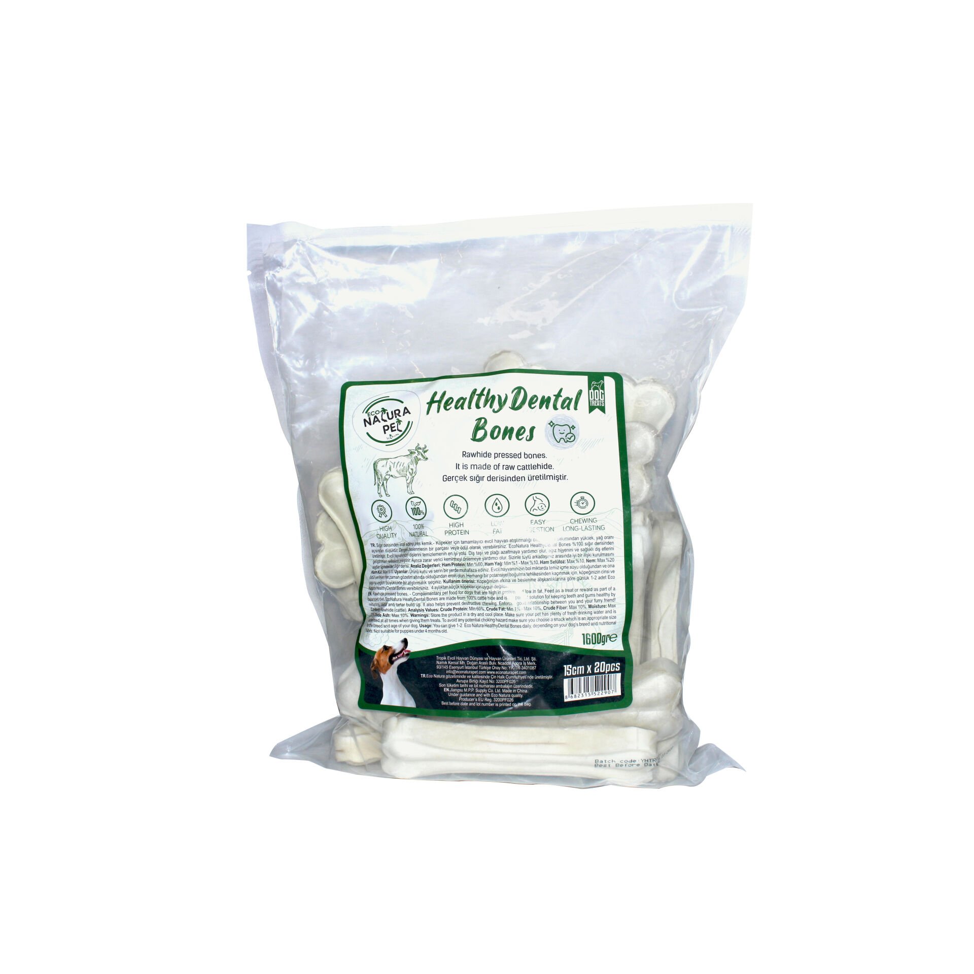 Eco Natura Pet Healty Dental Bones Beyaz Pres Kemik 15cm 20li 1600Gr
