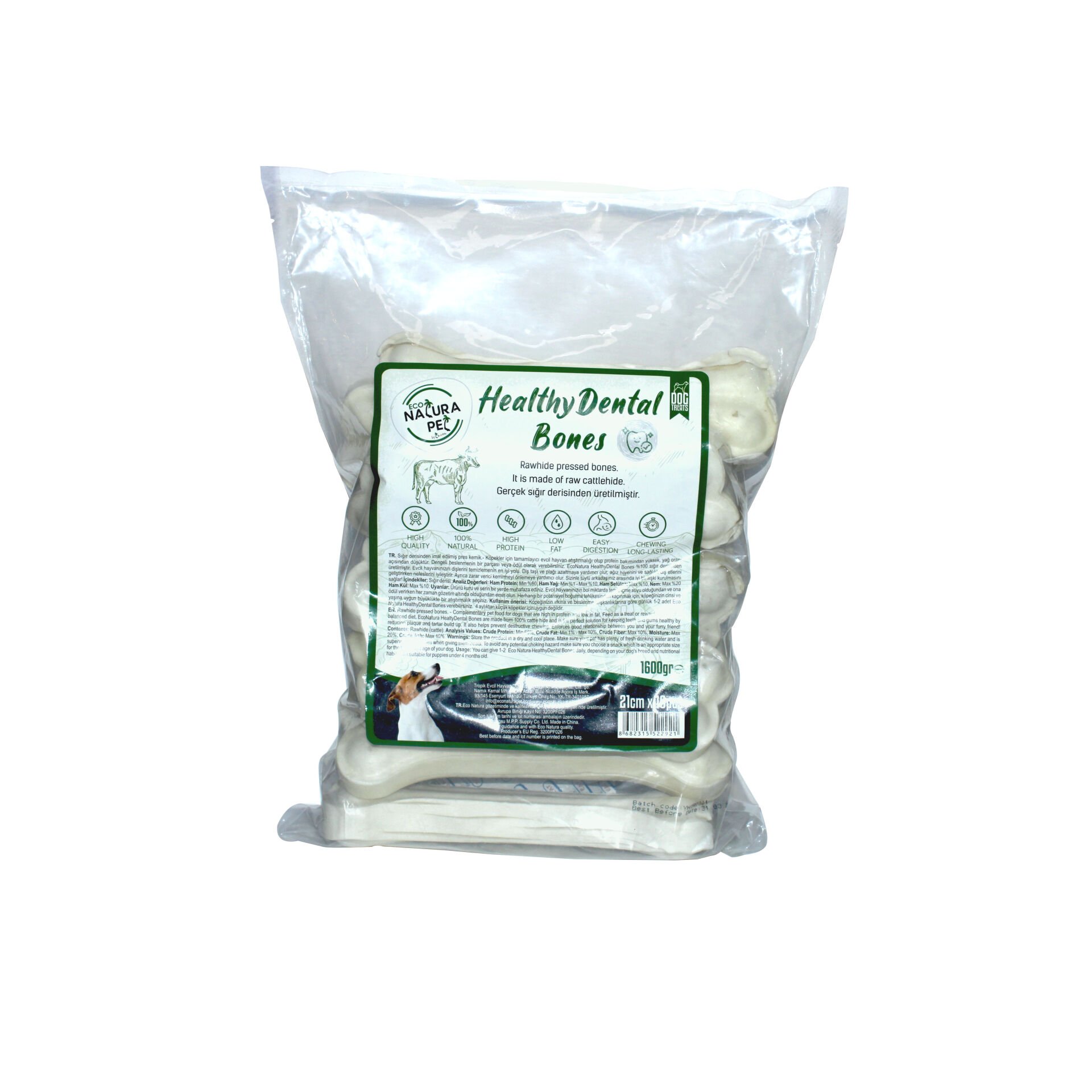 Eco Natura Pet Healty Dental Bones Beyaz Pres Kemik 17cm 20li 1600Gr